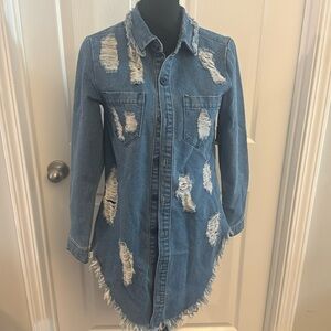 XS NWT Distressed Denim Dress